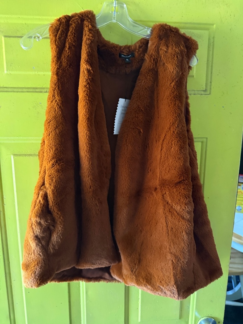 Stella & Dot Plush Faux Fur Vest in Warm Rust